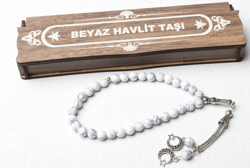 KUTULU 33 LÜ TESBİH BEYAZ HAVLİT TAŞI