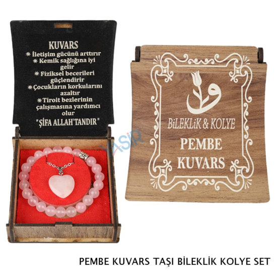 KUTULU KOLYE BİLEKLİK SETİ PEMBE KUVARS